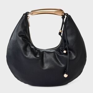 A New Day - Metal Handle Crescent Saddle Handbag - A New Day B Black